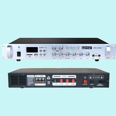 ZPA-2080U 带USB/SD接口/显示屏/收音机/遥控器/蓝牙/2分区可调音量合并式功放80W